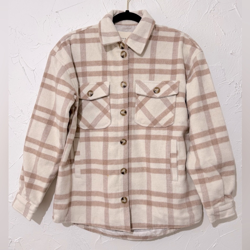 Thread & Supply Women's Plaid Button-Up Light Pink White Shirt Jacket Sz XS - Picture 2 of 14